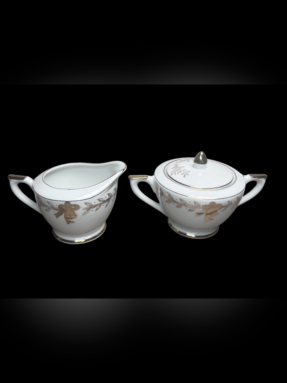 Lefton China VTG 50th Wedding Anniversary Creamer & Lid Sugar Bowl Set 274N Gold